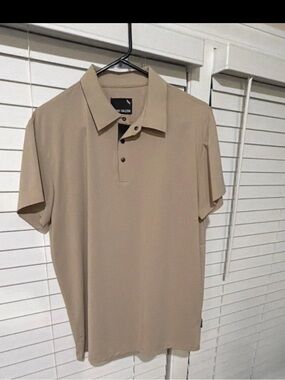 FALCON Men's Beige Short Sleeve Polo Shirt M Polyester Nylon Spandex
